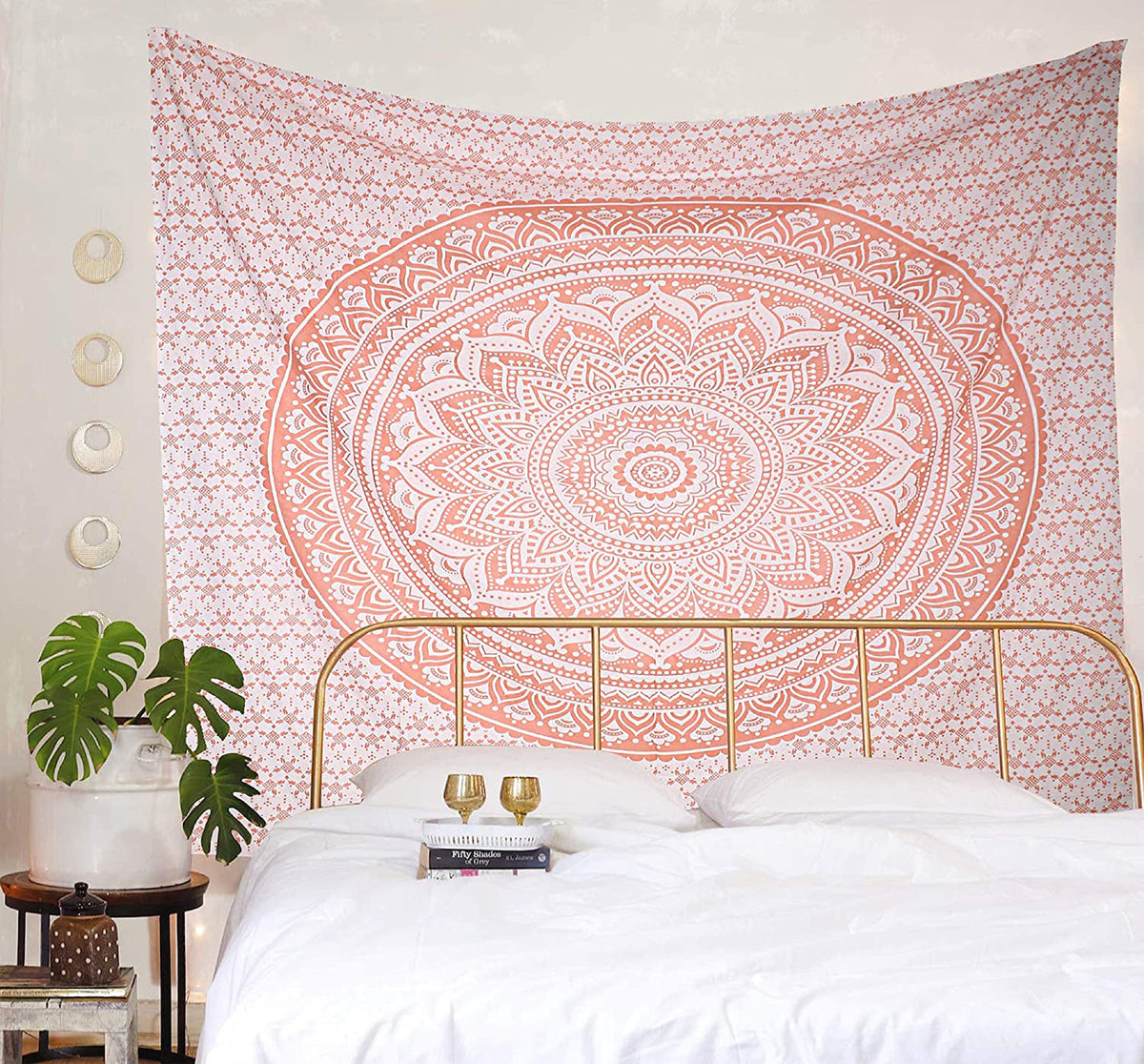 Rose Gold Ombre Tapestry Wall Hanging Mandala (Rose Gold Ombre / 92"L x 82"W)