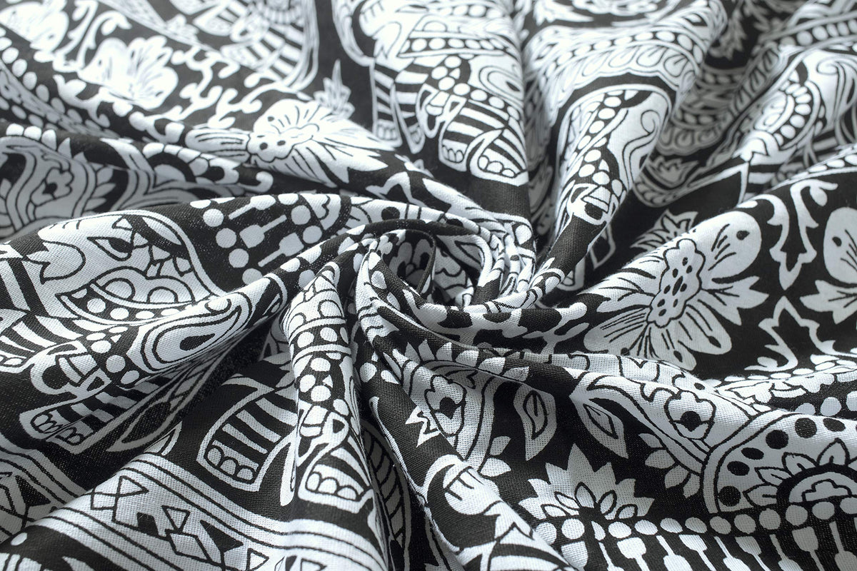 Printed Curtains Panels Set of 2 Indian Hippie Bohemian Beautiful Elephant Mandala Curtain Panels Black and White 42x100 Inch (42"W x 100"L (Pack of 2) / Black and White)