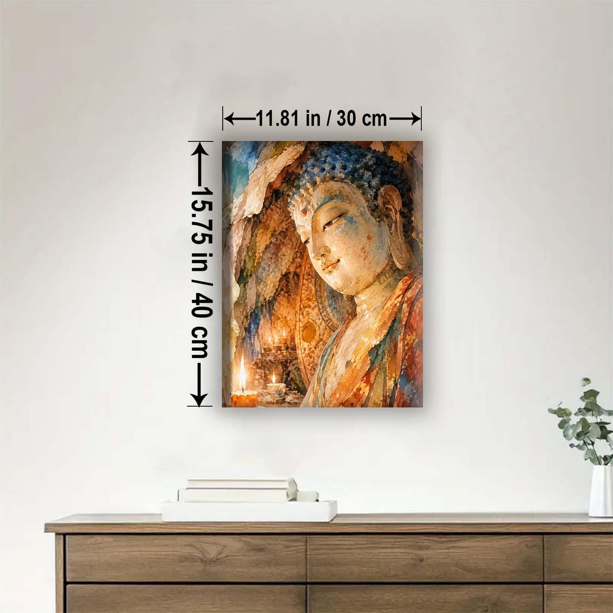 Buddha Statue in CAVE Candlelight Buddhism Framed Canvas DIY Paint by Numbers Kit Bar Cafe Cave Home Room Wall Bathroom Porch Patio Decor Gift (BUDDHA STATUE IN CAVE CANDLELIGHT - 16 x 12 Inch)