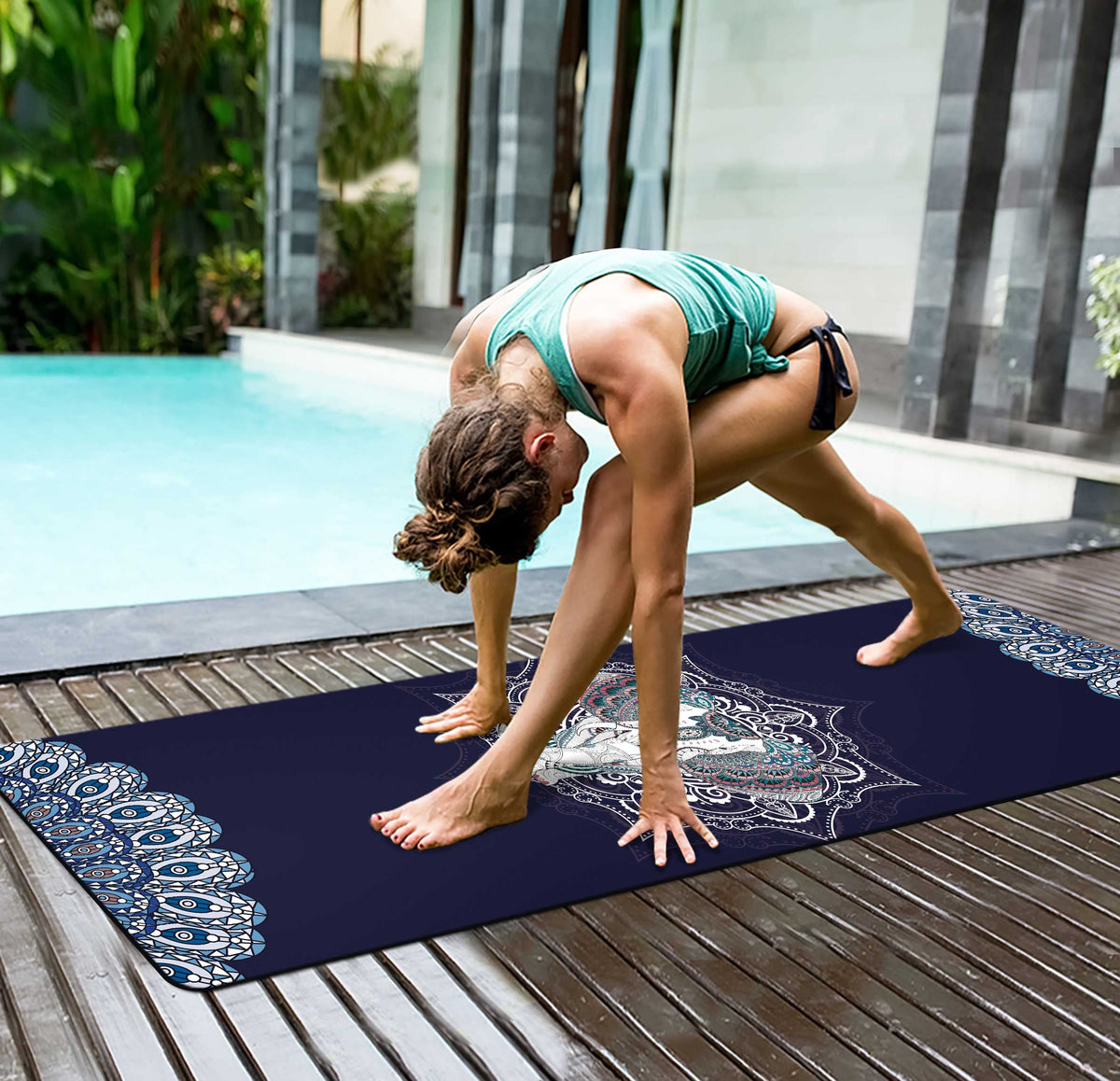 Yoga Mat Print Extra Thick TPE Non Slip Fitness Exercise Mat with Carrying Bag (Elephant)