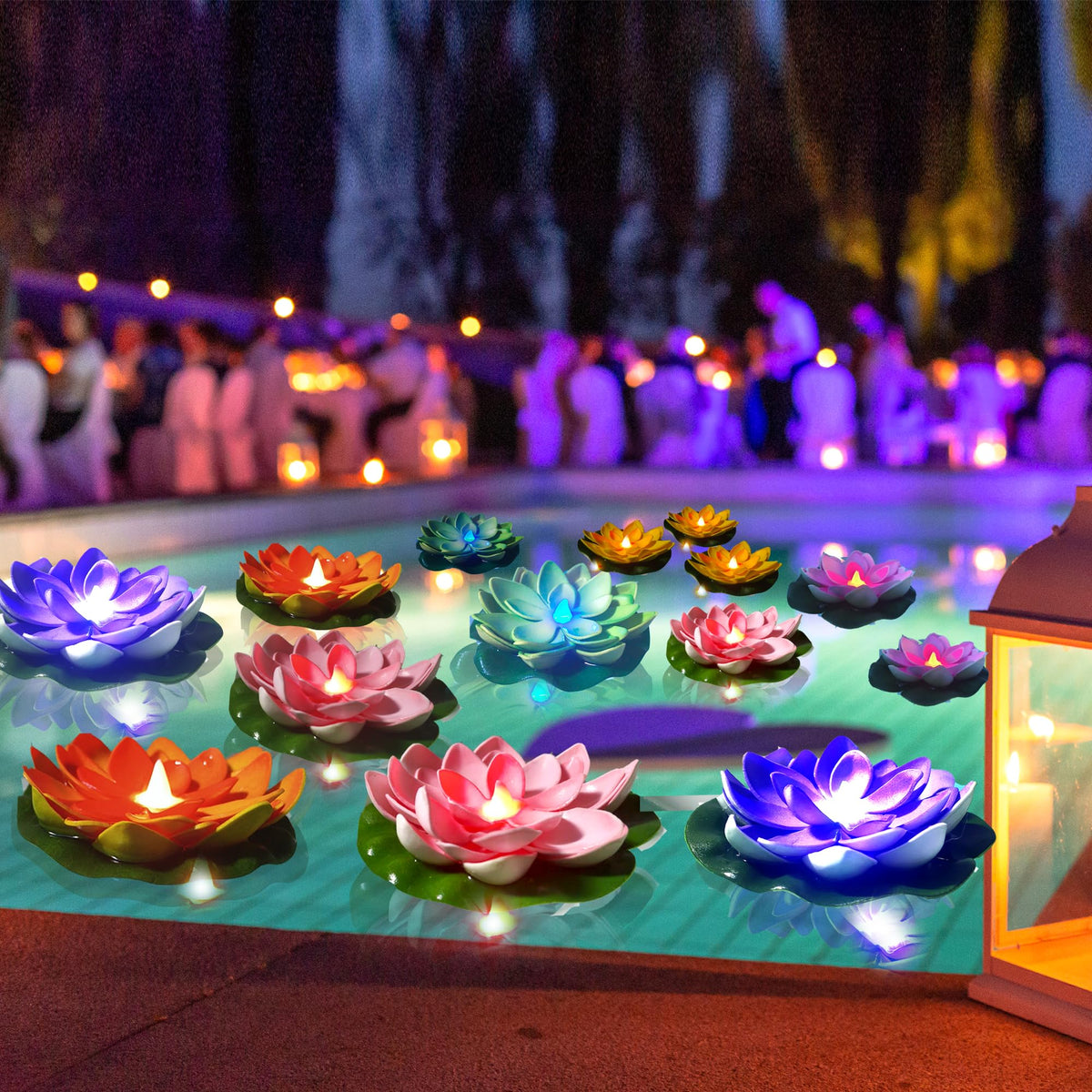 14 PCS Diwali Waterproof Floating Lotus Light (Multicolor)