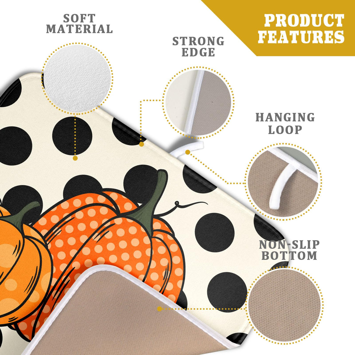 Autumn Pumpkin Dish Drying Mat for Kitchen Counter (Pumpkin and Black Dot230807 / 16" x 18")