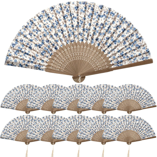 10 Pack Folding Hand Fans Bulk (Light Blue)