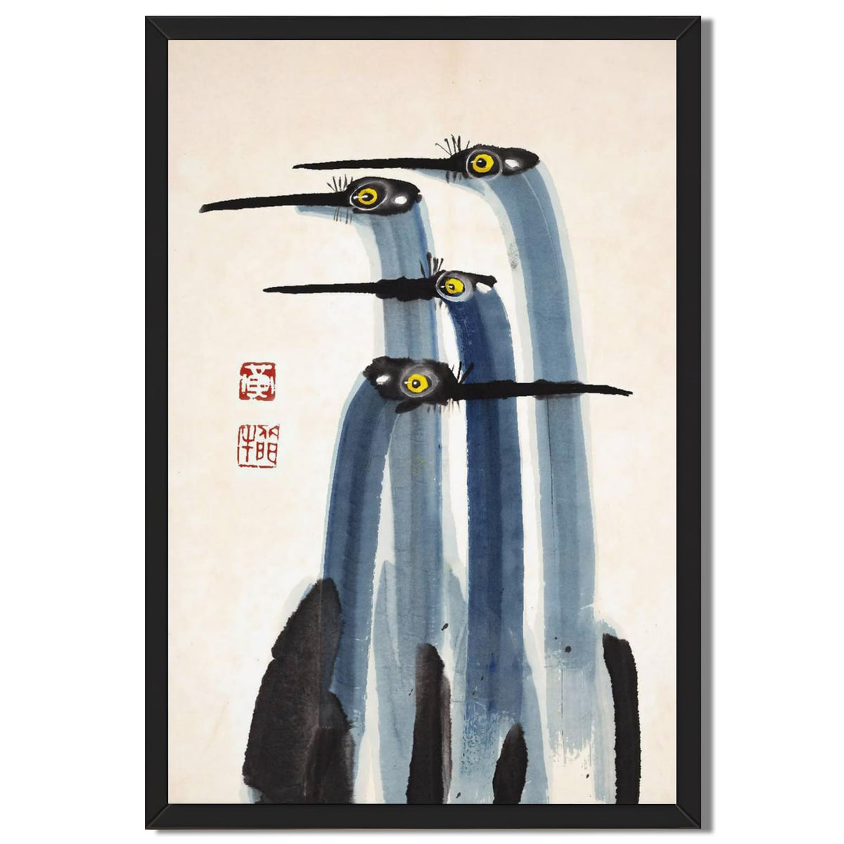 Antique Crane Watercolor Canvas Print Japanese Wall Art Traditional Asian Bird Painting Vintage Farmhouse Poster Minimalist Wall Decor for Living Room Bedroom Hallway 8x12inch Black Frame (8"L x 12"W / style-1 Black Frame)