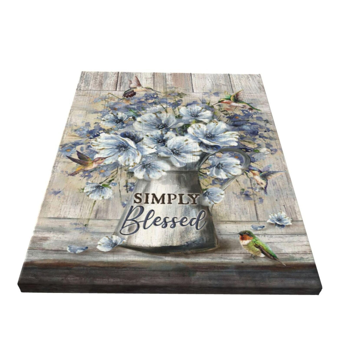 Flower Bathroom Wall Art Farmhouse Flower Pictures Wall Decor Rustic Blue Floral Hummingbird Canvas Painting Prints Modern Artwork Home Decoration for Bathroom Bedroom Living Room 16"x12" (Simply Blessed / 16"L x 12"W)