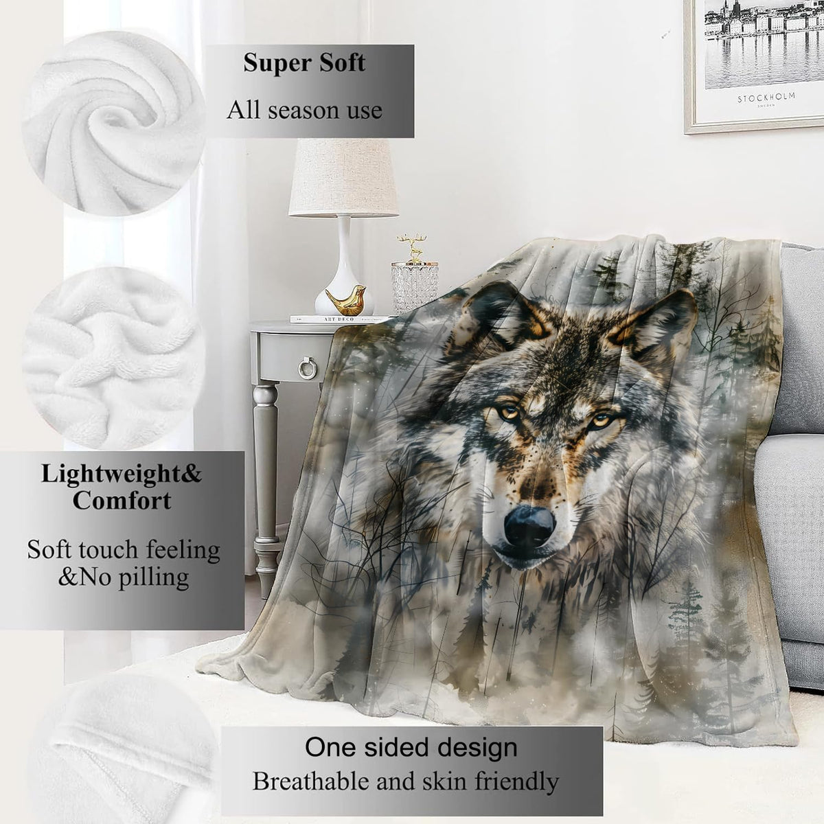 Cool Wolf Blanket Majestic Forest Throw Blankets (50x60in / Wolf)