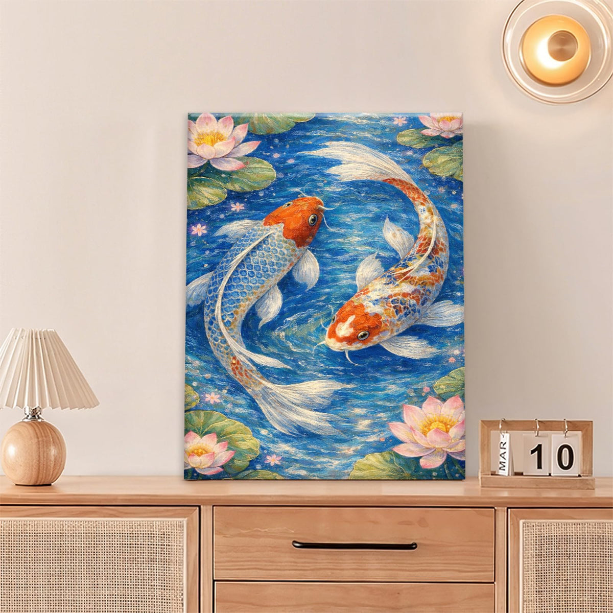 Japanese Koi Fish Wall Art Oriental Lotus Pond Wall Decor Asian Artwork Canvas Painting Pictures for Bathroom Bedroom Living Room 16"x24" (Japanese Koi / 24"L x 16"W)