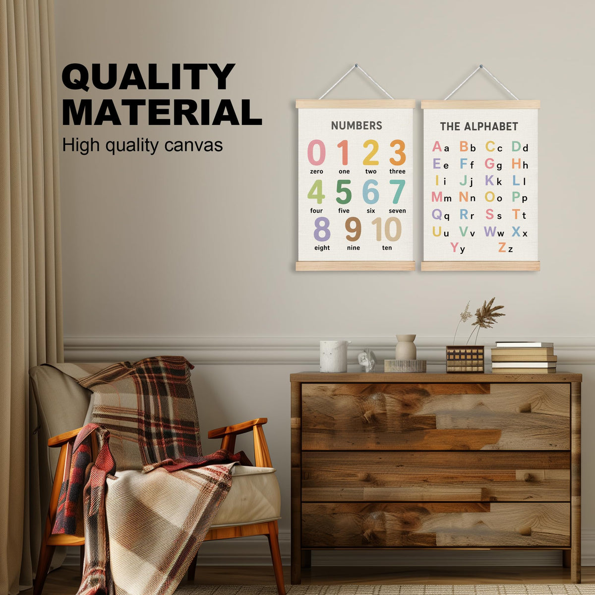 Numbers Alphabet Wall Art Hanging Poster for Classroom 2 Pack 12x16 (Alphabet-3)