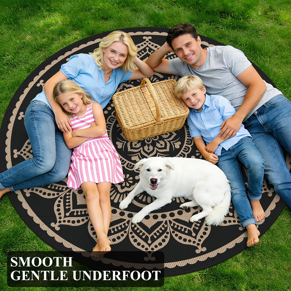 Waterproof Outdoor Rug (Flower Black Gold / 6' (Round))