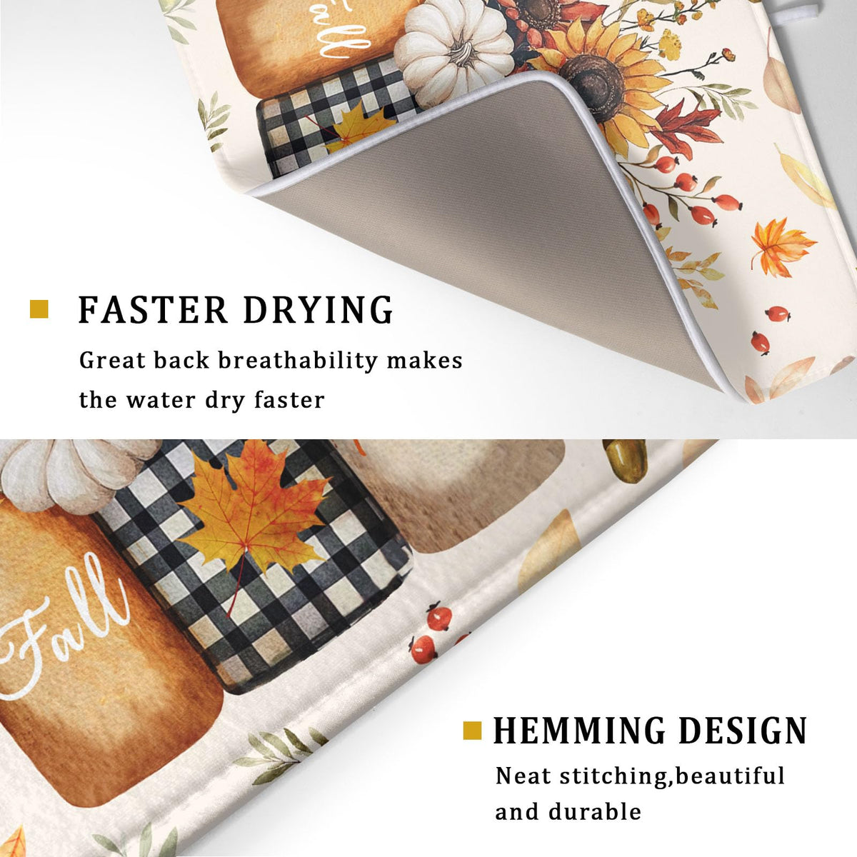 Autumn Sunflowers Vase Dish Drying Mat for Kitchen Counter (Autumn Sunflowers Vase / 18" x 24")