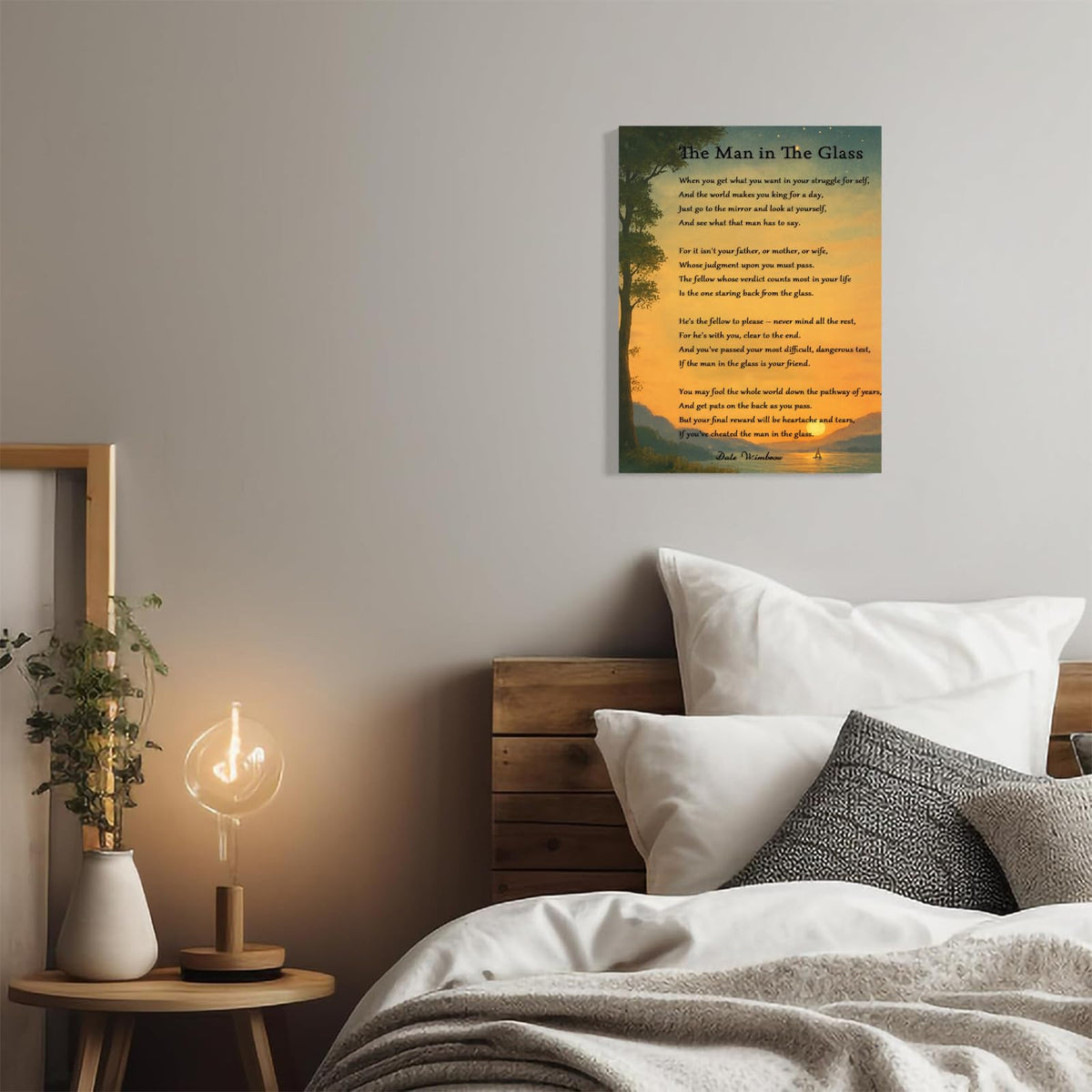 the Man in the Glass Poem Print Canvas Wall Art When You Get What You Want in Your Struggle for Self Painting Ready to Hang Ready to Hang Home Office (18"L x 12"W / White 4)