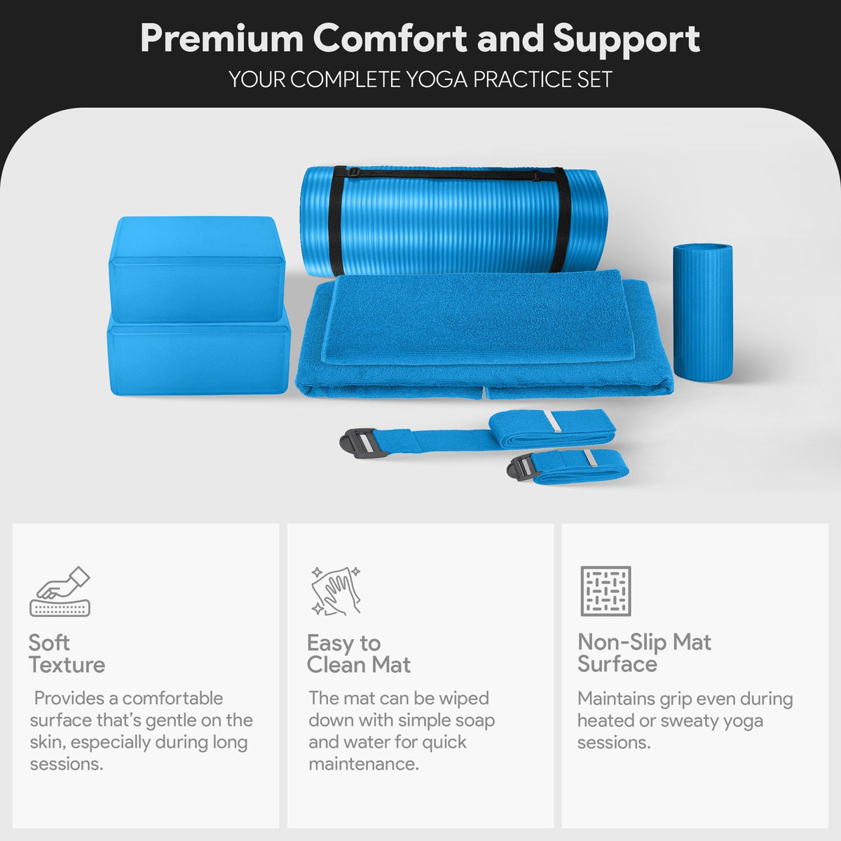 7 Piece Home Gym Yoga Set with 1 (1"-Thick Mat / Blue)