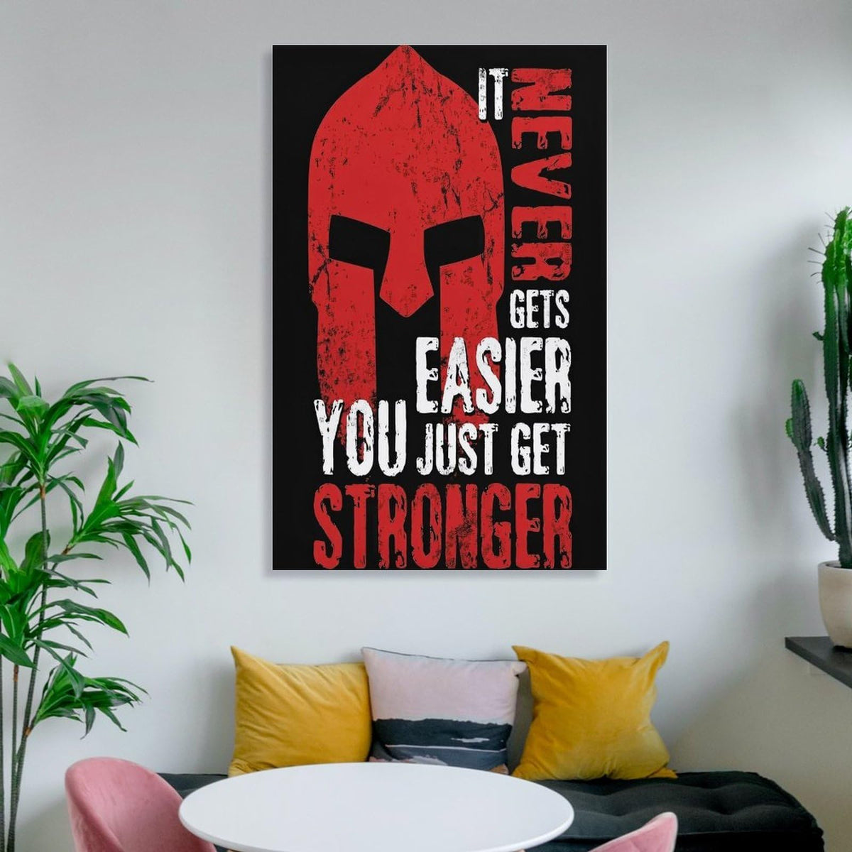 Spartan Warrior It Never Gets Easier You Just Get Stronger Canvas Printing Wall Art Prints Wall Decor Posters Red Black Typography Motivational Gym Bedroom Office Living Room Decor 12x18inch (style-14 / 12x18inch(30x45cm) Frame)
