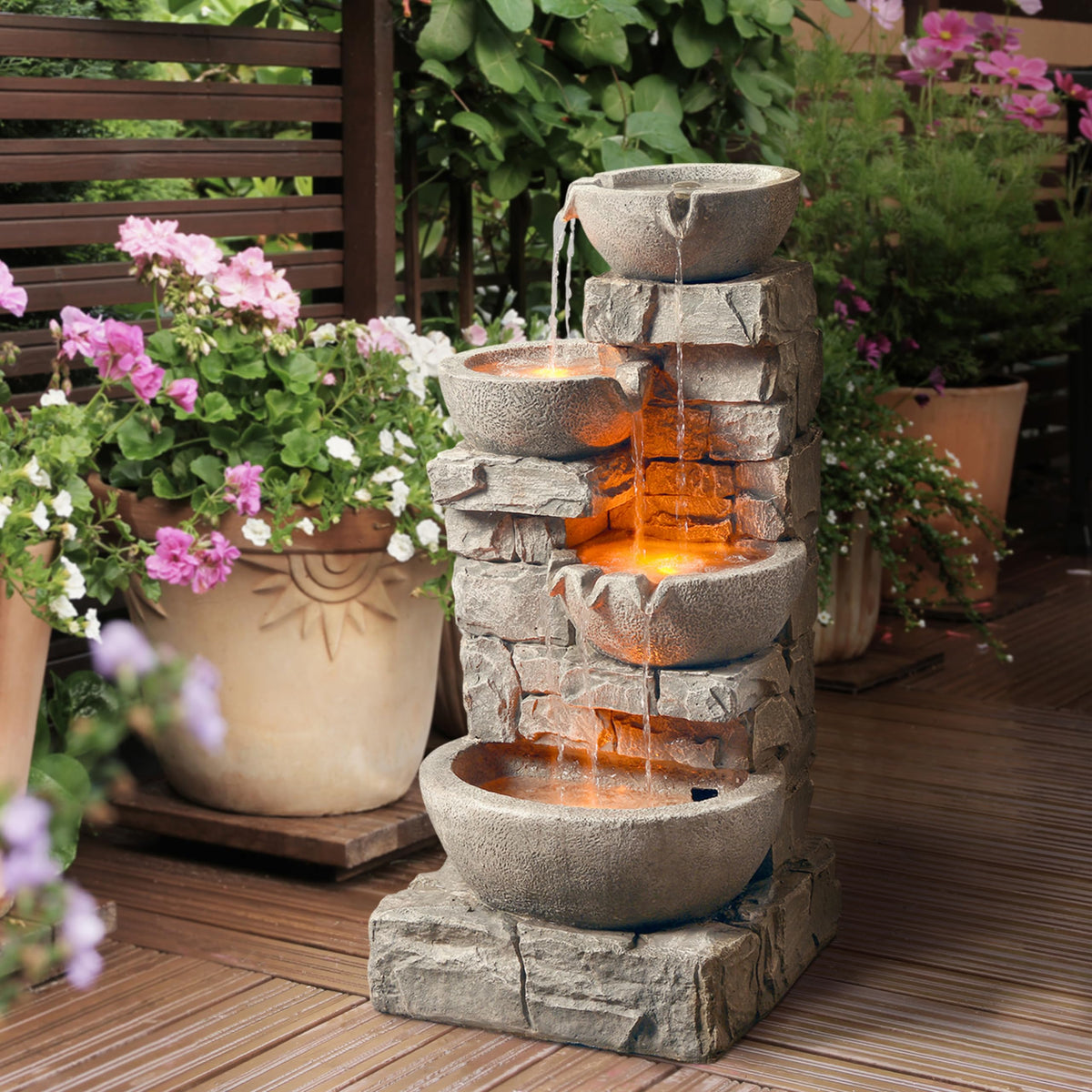 33" Outdoor Water Fountain with LED Lights (33")