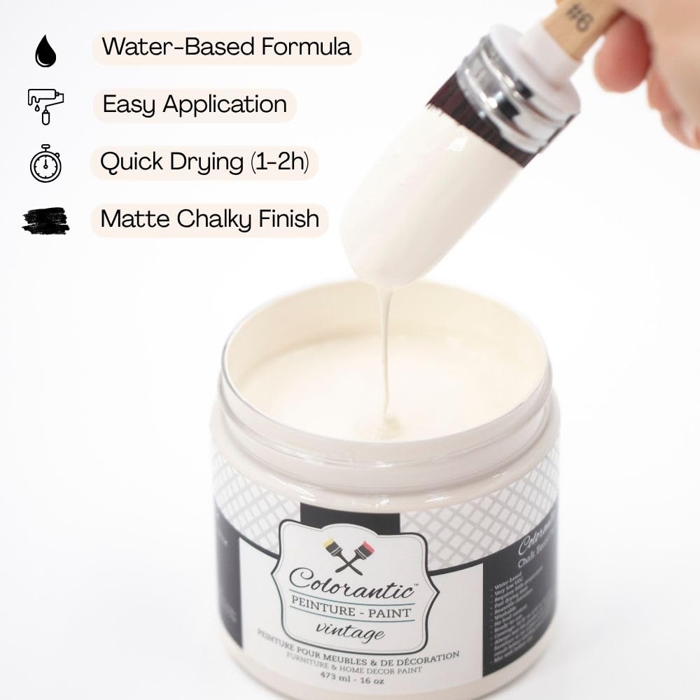 Vintage Furniture Chalk Based Paint for DIY Home Decor Craft Art (Vintage Cream / 16 Fl Oz (Pack of 1))