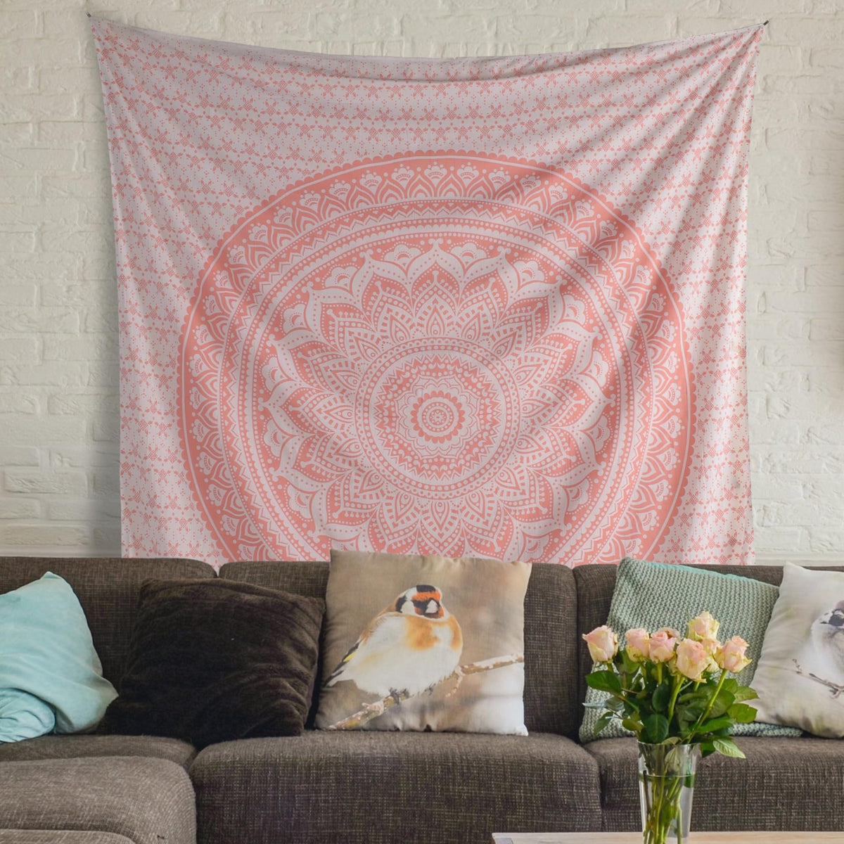 Rose Gold Ombre Tapestry Wall Hanging Mandala (Rose Gold / 85"L x 90"W)