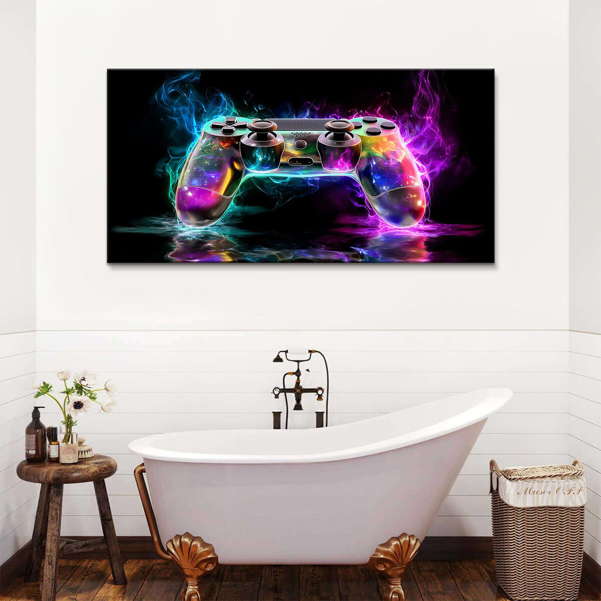 Large Game Controller Canvas Wall Art Abstract Gamer Picture Wall Decor Boys Games Bedroom Decor Colorful Abstract Neon Gamepad Poster for Teenage Men Game Room Artwork Home Decorations 30x60” (60"L x 30"W / Game)