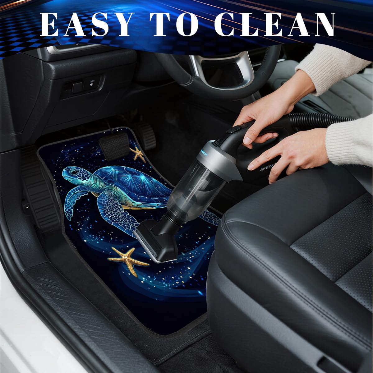 Sea Turtle Car Floor Mats Set of 4 Starfish Watercolor Painting Colorful Automotive Car Floor Carpets Non (26.8"L x 17.3"W x 0.4"Th / Sea Turtle)