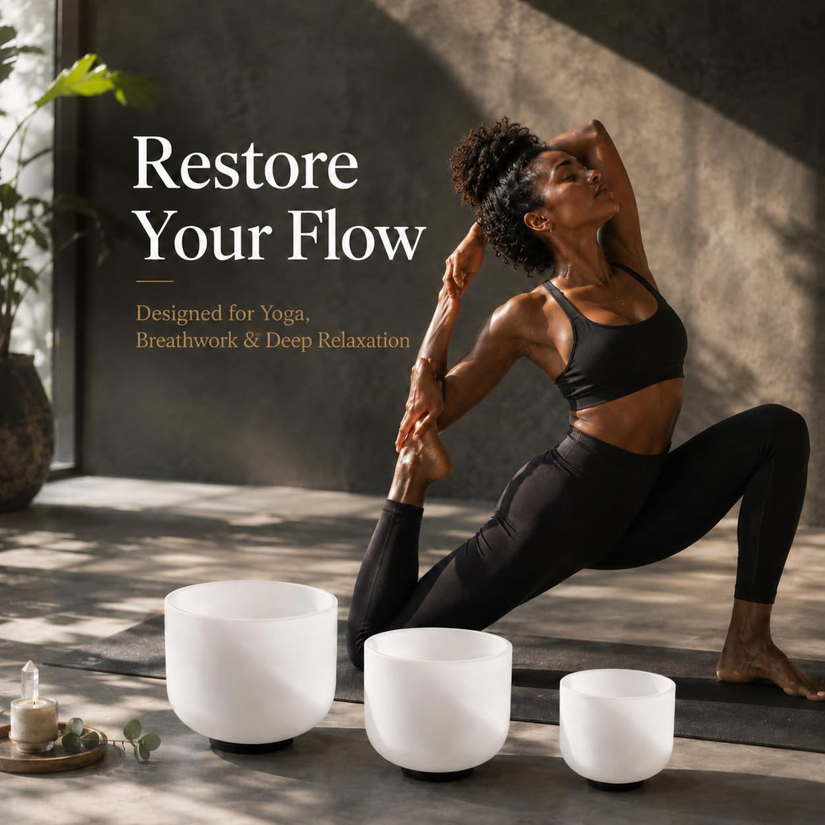 432Hz 6" A 8" G 10" F Crystal Singing Bowl Set of 3 (6-10 Inch / White(A G F))
