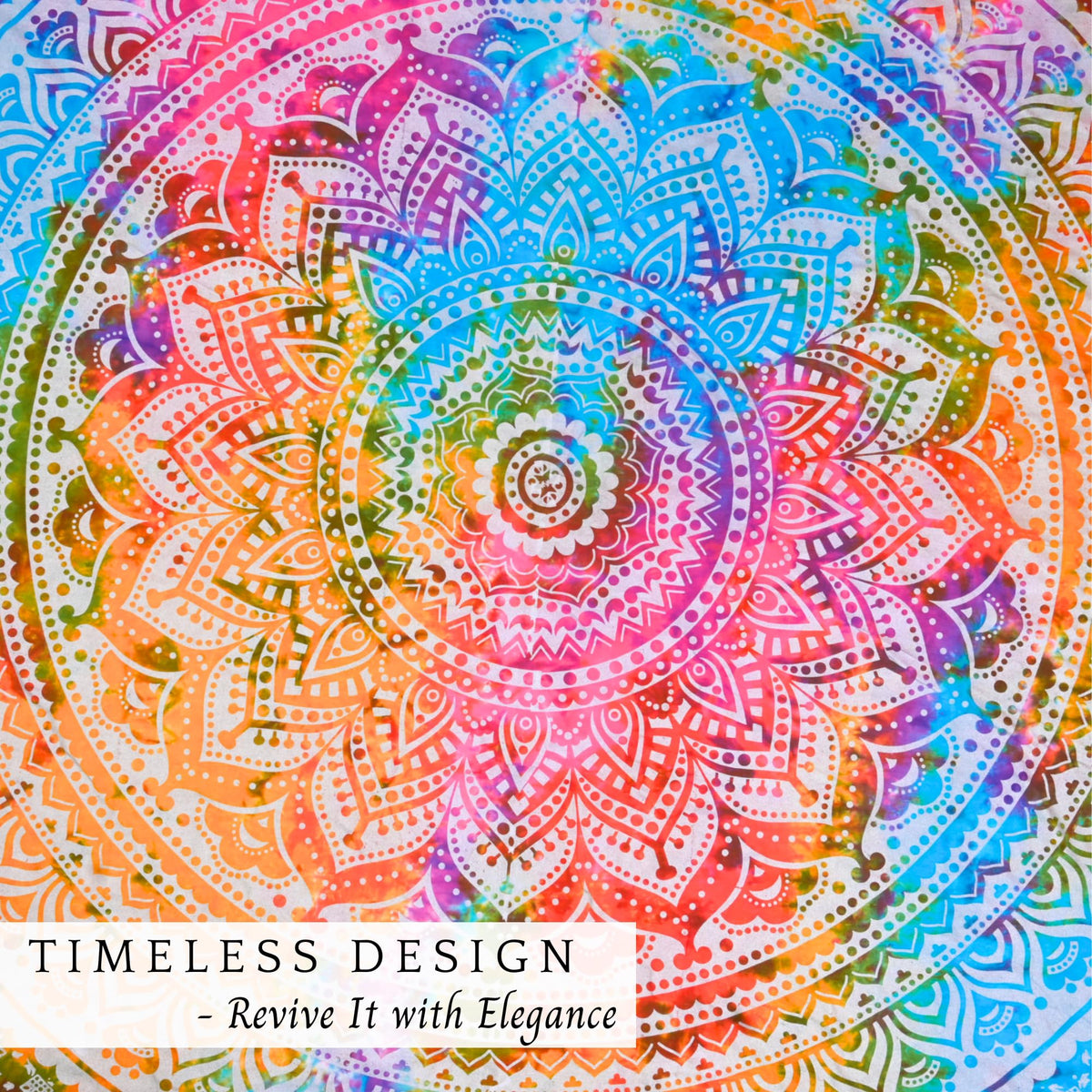 Multicolor Round Ombre Tapestry Cotton Mandala Tablecloth Yoga Mat Boho Camping Beach Blanket Circle Tapestries 72 Inches (Multicolor / 72"L x 72"W)