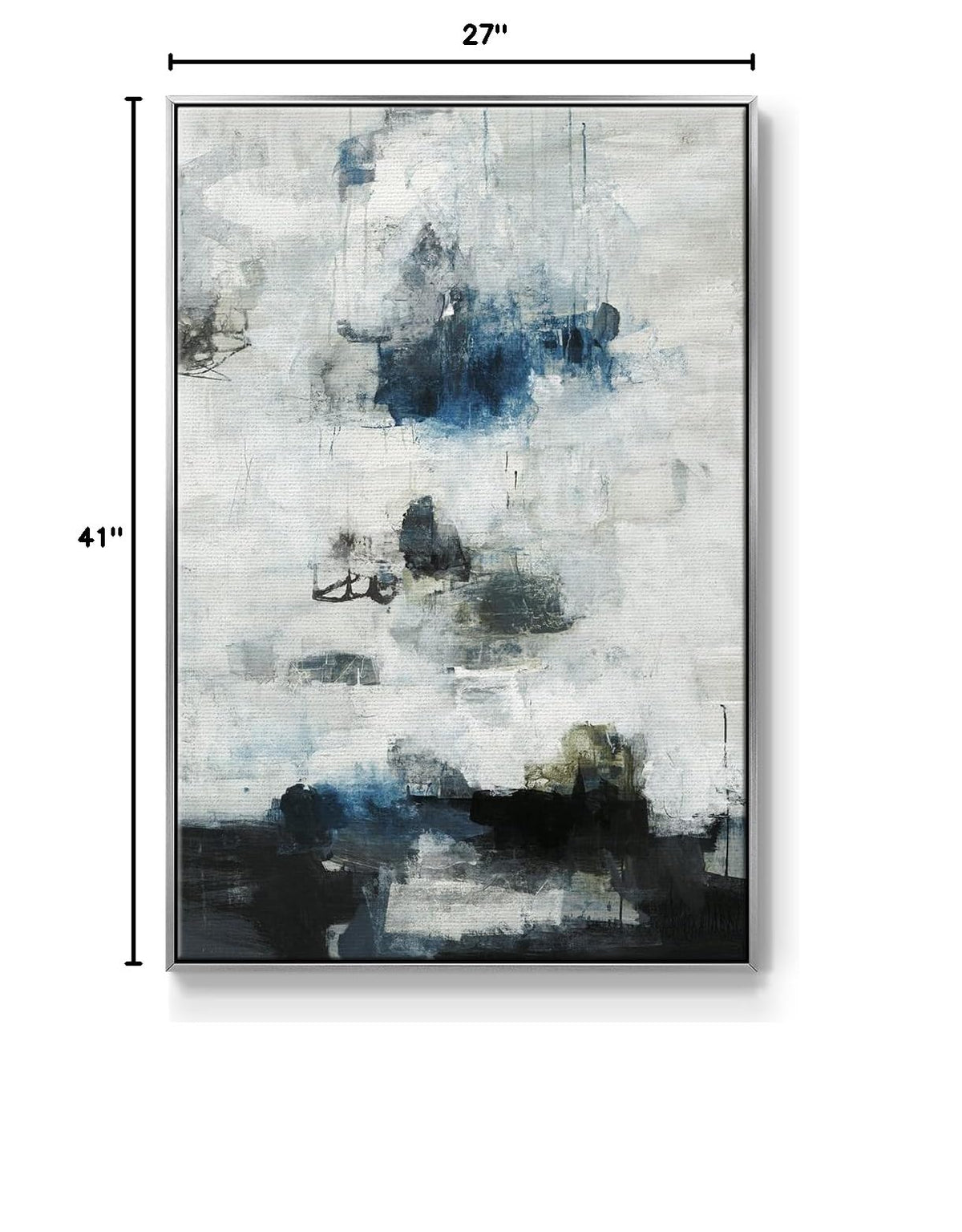 Canvas Wall Art Silver Floater Frame Prints Rustic Black & Blue Abstract Contemporary Paintings for Office Kitchen Hotel Decorations (41"L x 27"W / Black & Blue)