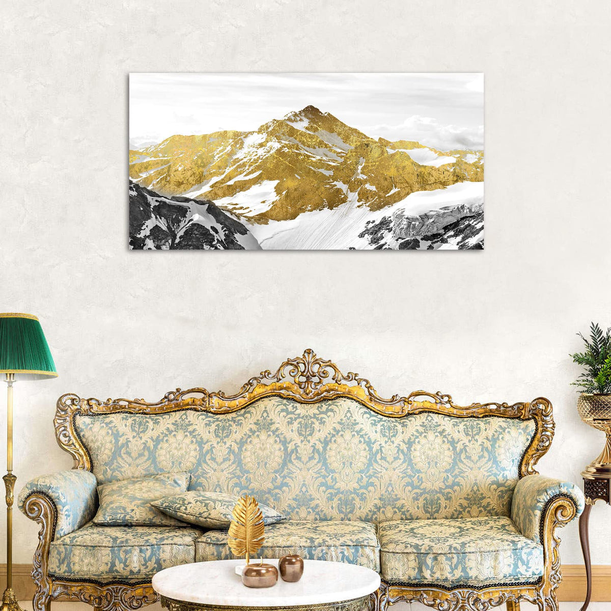 Golden Mountain Canvas Wall Art for Living Room Snowy Mountains Hill Landscape Wall Decor Abstract Black and Gold Mountain Scenery Print Picture Large Artwork for Bedroom Office Home Decoration 20x40" (40"L x 20"W / Golden Mountain)
