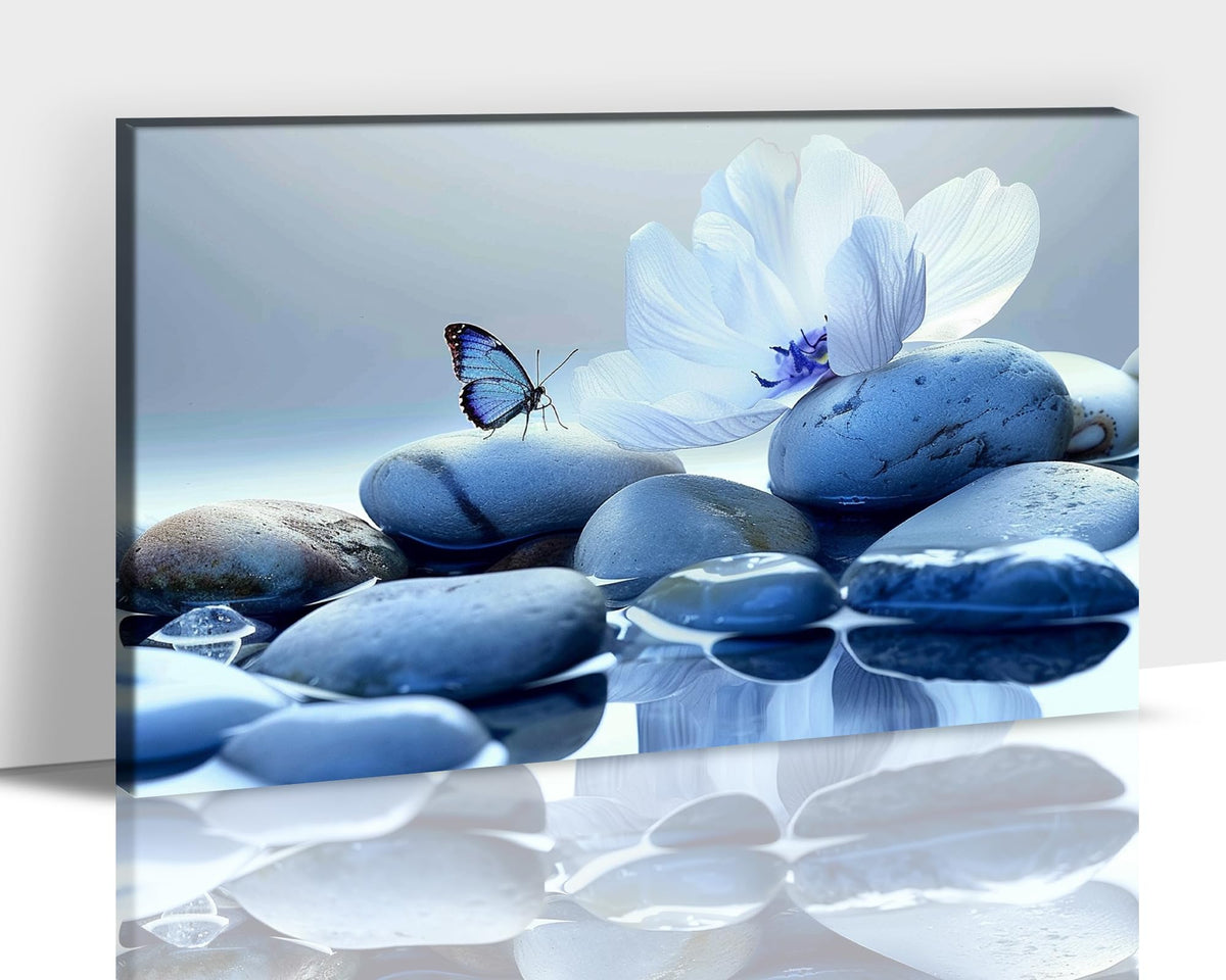Zen Wall Art White Lotus Flower Canvas Prints for Spa Bathroom Decor (Zen Stones Canvas Frame-20 / 40"L x 28"W)