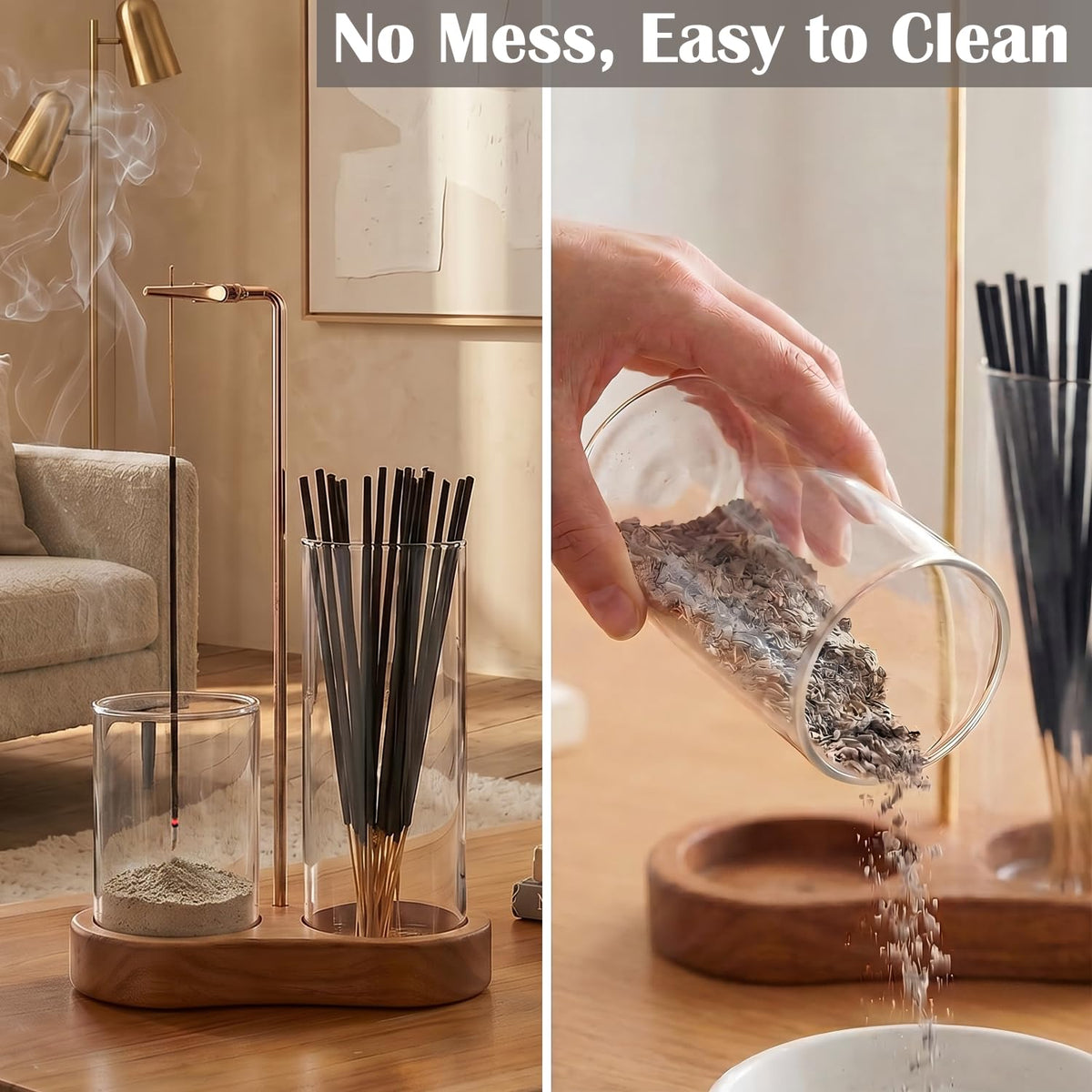2 in 1 Incense Holder for Sticks with Glass Ash Catcher (Standard wide cup)