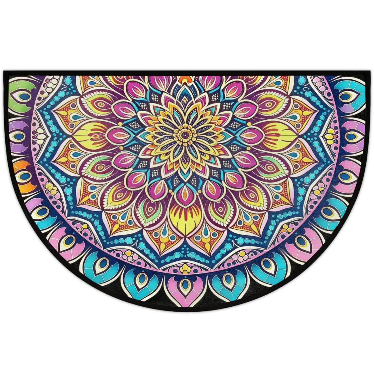 Mandala Half Round Door Mat Non Slip Half Circle Rugs (Mandala 1)