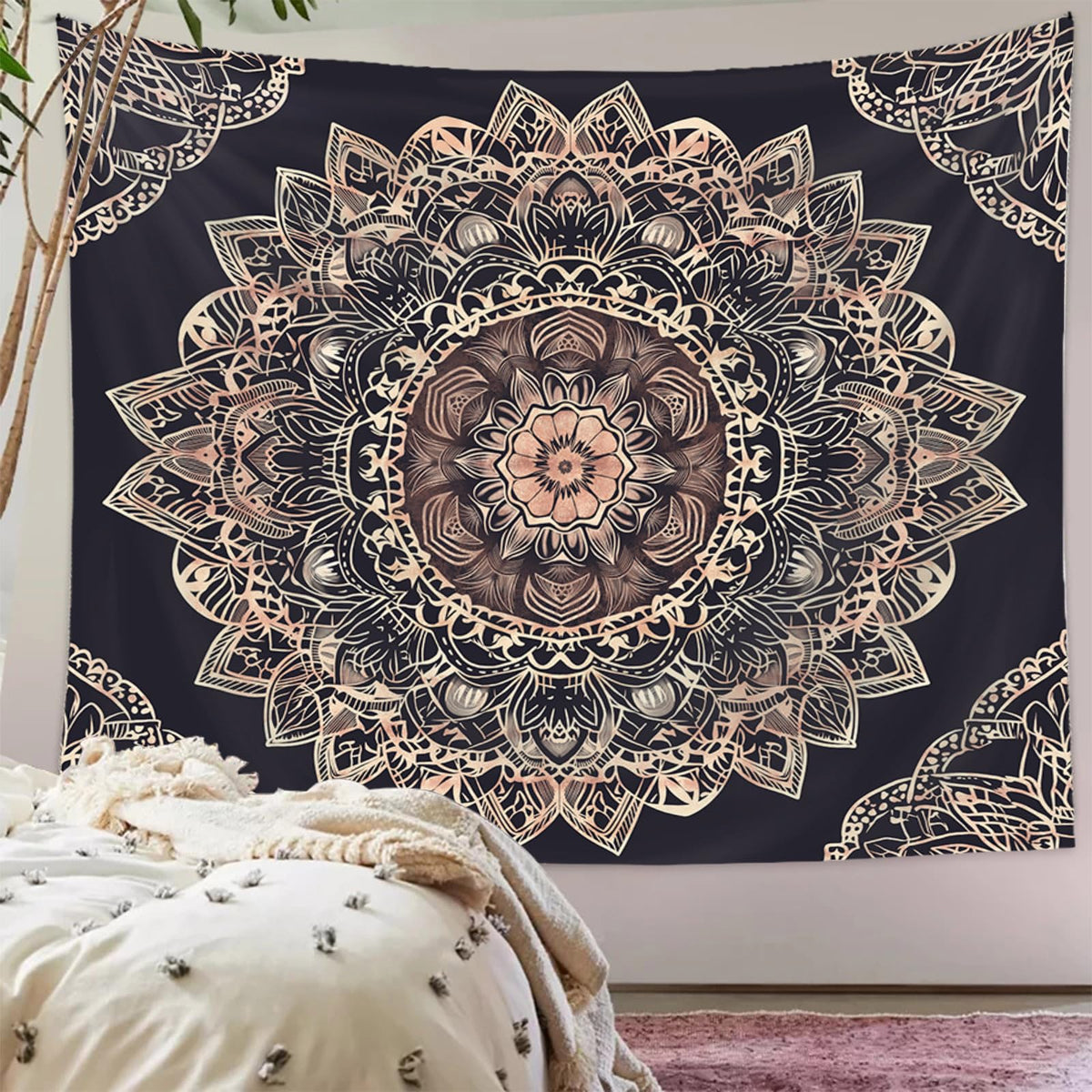 Boho Mystic Mandala Wall Hanging (Black / 60"L x 50"W)