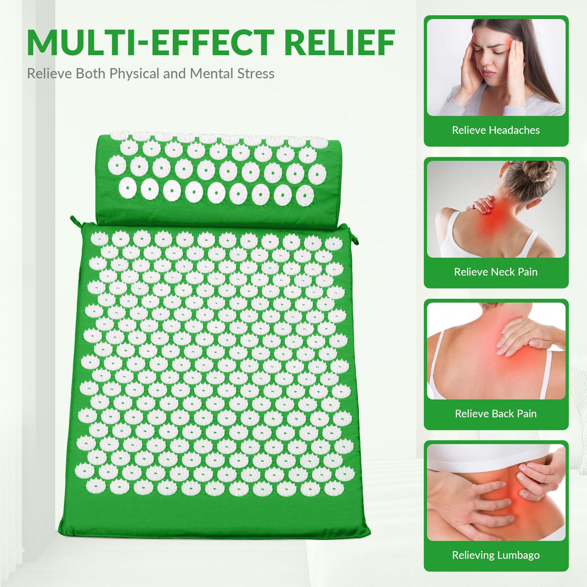 Acupressure Mat and Pillow Set for Back (Forest Green)
