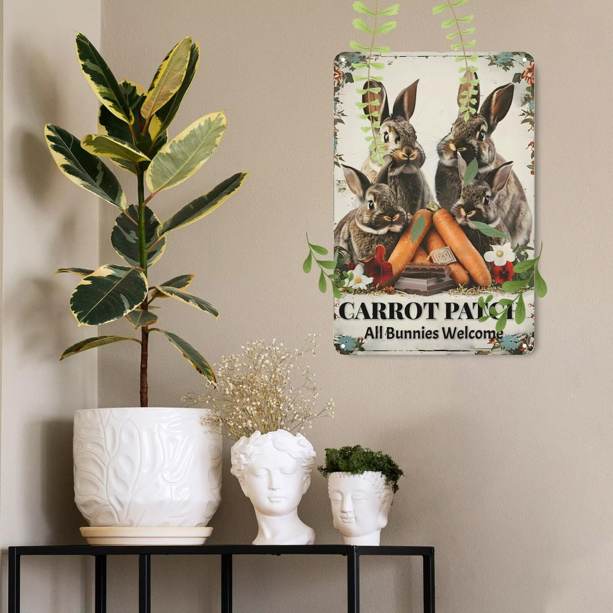 Easter Carrot Patch Metal Tin Sign Rabbit Garden Sign Easter Metal Sign Farmhouse Wall Decor for Home Garden Living Room Bedroom Outdoor Decor 8x12 Inch (Easter Carrot Patch / 8x12 Inch)