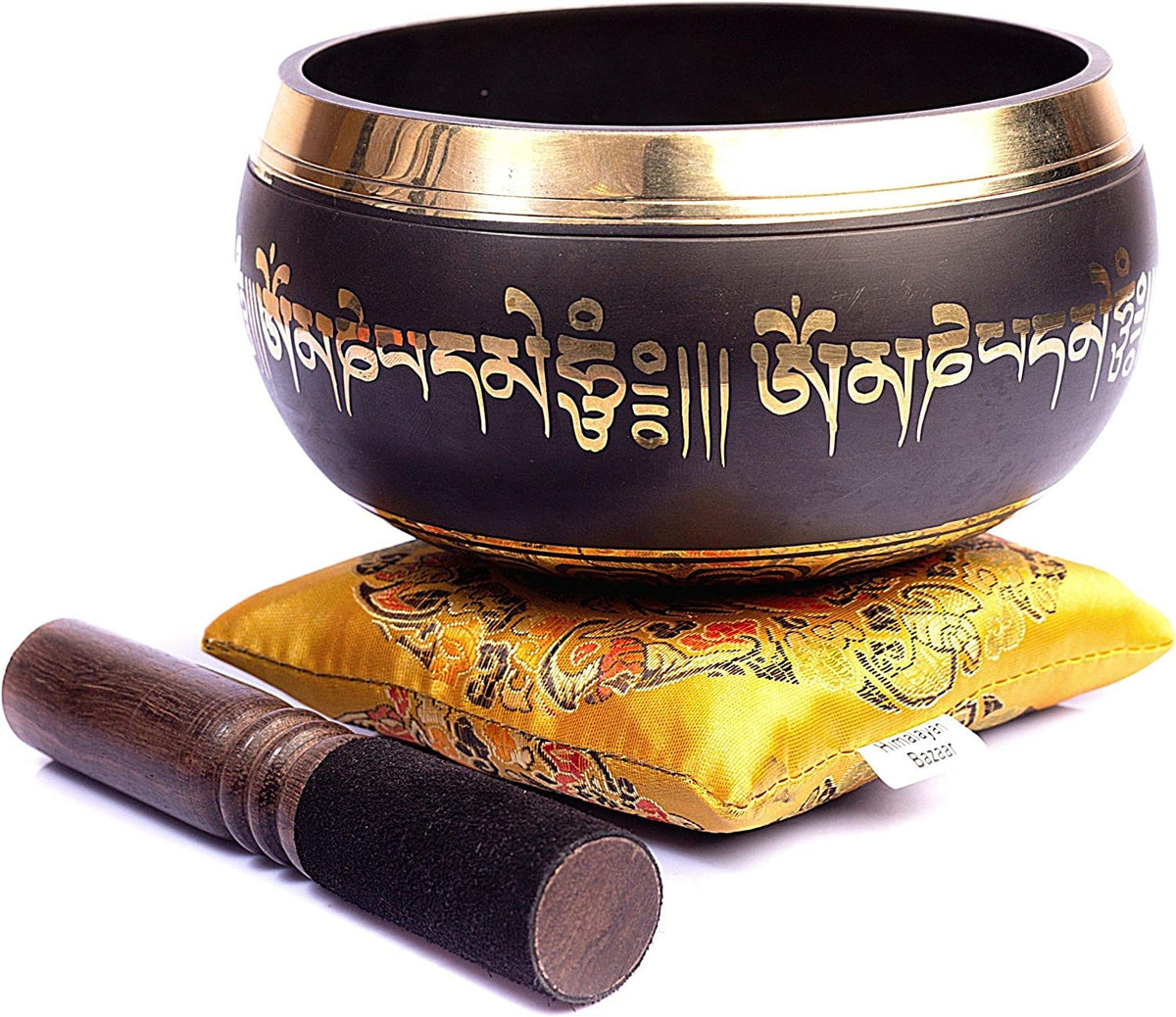 Tibetan Singing Bowl Set Bronze (Black - Yellow / 4 Inches)