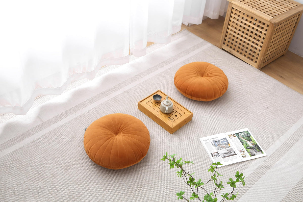Floor Pillow Meditation Cushion Round Large Floor Pillows Seating for Adults (Caramel / 18inches)