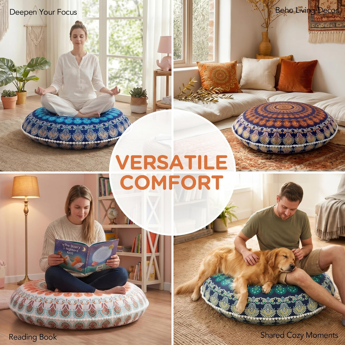 Floor Pillows 2 Pack (2 Count (Pack of 1) / Round | Navy)