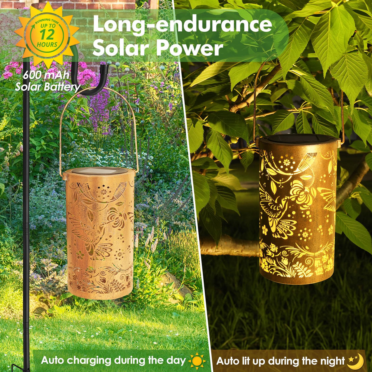 Solar Lanterns Outdoor Garden Decor Birthday Gift for Women Mom (3.9''x11.7'')