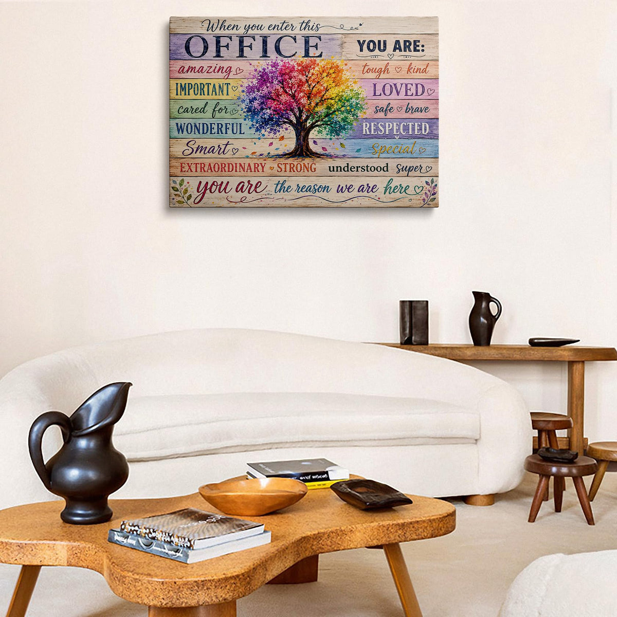 Inspirational Office Canvas Wall Art Framed Rainbow Tree Decor 16x24 Inch (Colorful Tree / 24"L x 16"W)