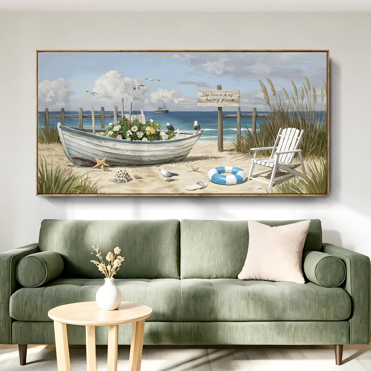 Large Framed Modern Nature Wall Art (Seaside Wall Art / 58"L x 29"W(Framed))