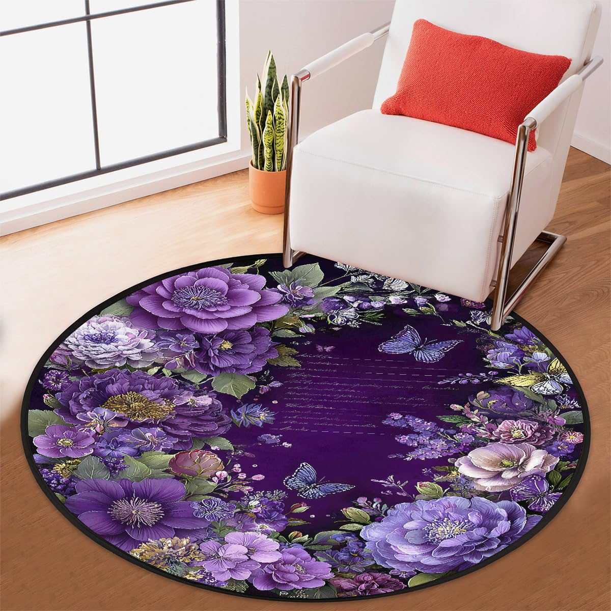 3 Ft Purple Flowers Round Rug Circle Area Rugs Circular Door Mat for Indoor (Color33 / 3' (Round))