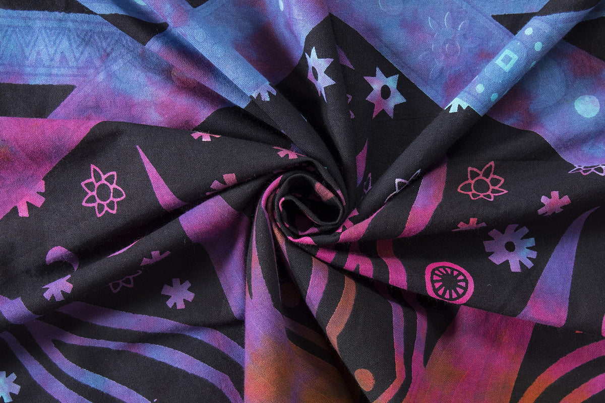 Indian Burning Sun Hippie Mandala Window Curtains (38"W x 83"L (Pack of 2) / Purple Tie Dye)