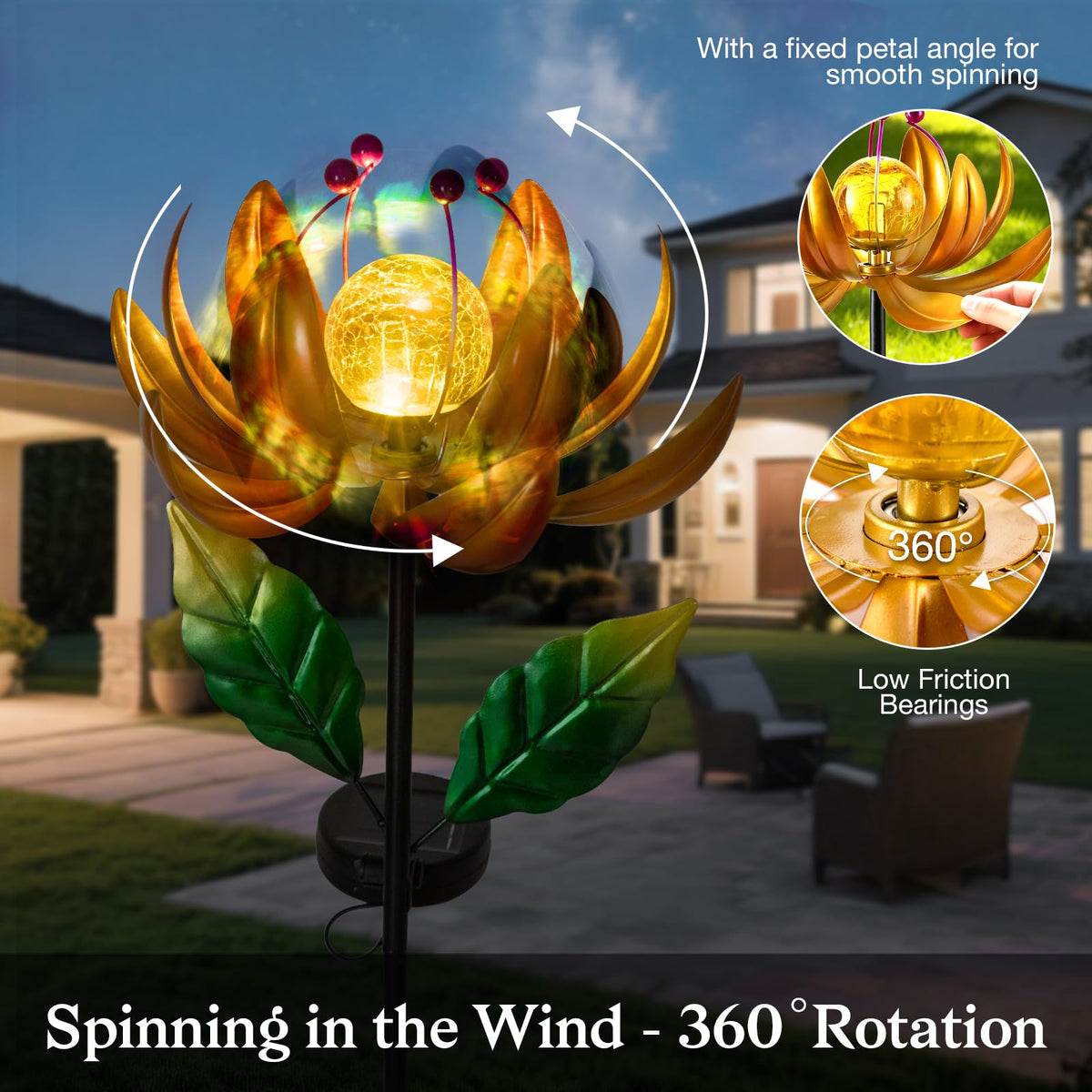 Garden Decor for Outside Solar Wind Spinners for Yard (Gold-standard)