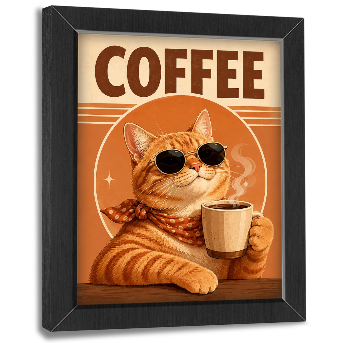 Funny Coffee Cat Decor Wall Art (Wall Art Framed 51 / 10"L x 8"W)