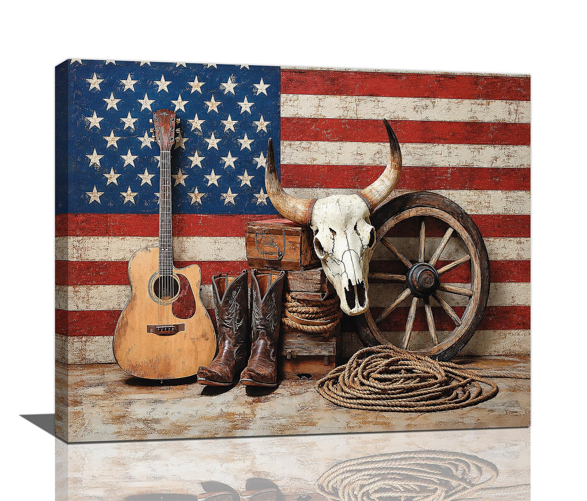 Western Wall Art (Western And Flag / 20"L x 16"W)