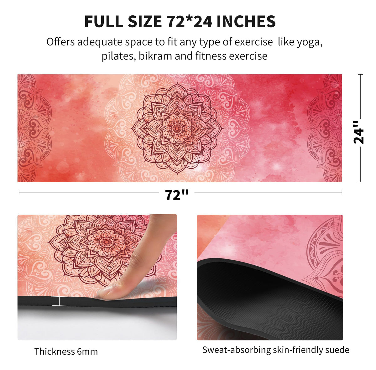Yoga Mat Print Extra Thick TPE Non Slip Fitness Exercise Mat with Carrying Bag (ManTuoLuo1)