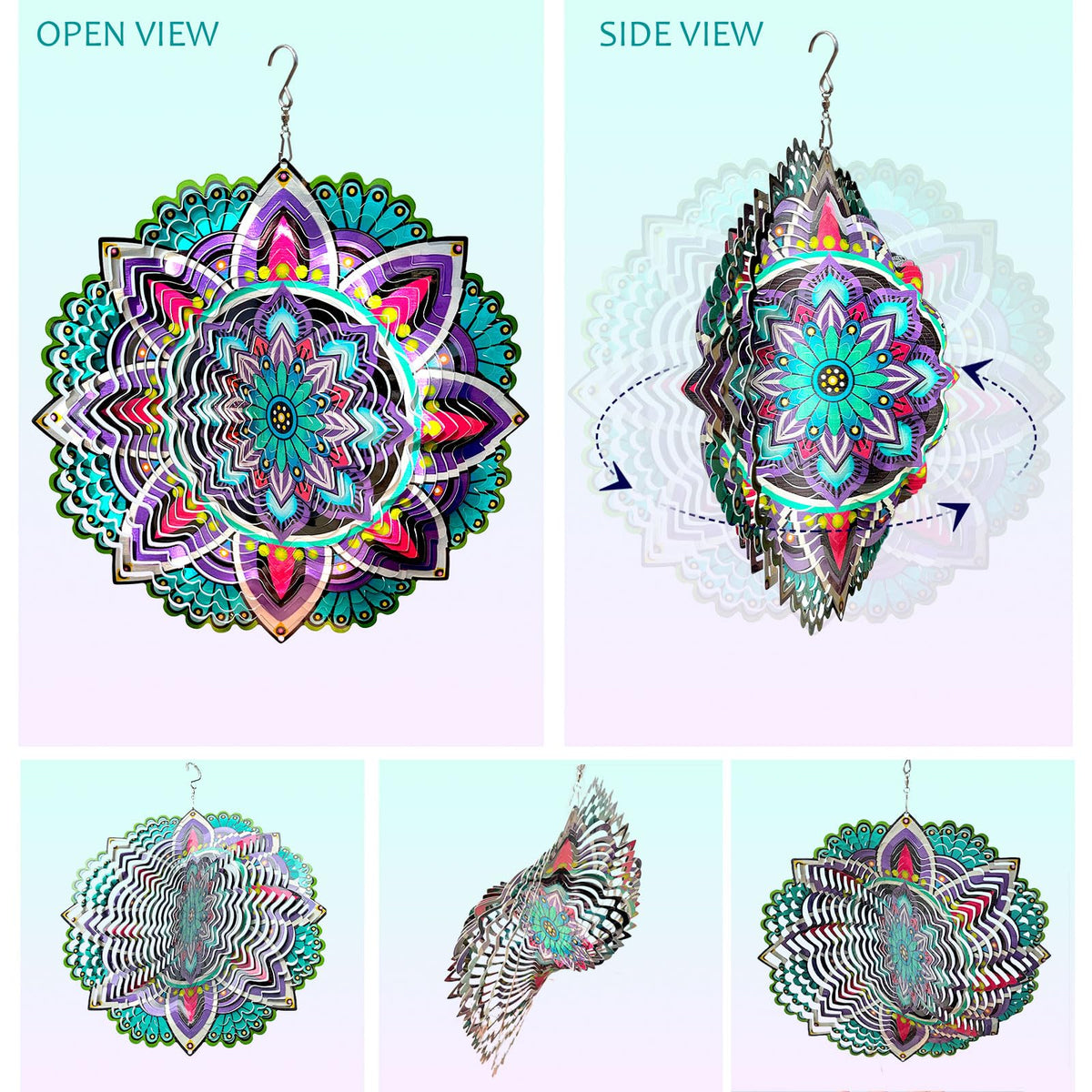 Hanging Wind Spinners for Yard and Garden Mandala Purple Star (12in / 009-5purple Mandala Purple Star)