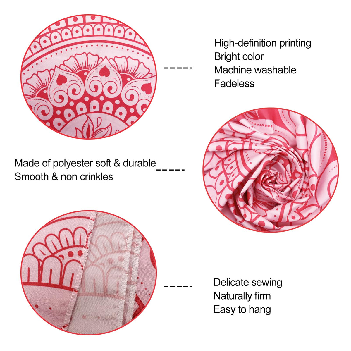 Pink Bohemian Lotus Mandala Tapestry Wall Hanging for Bedroom (Cherry Blossom Pink / 60"L x 44"W)