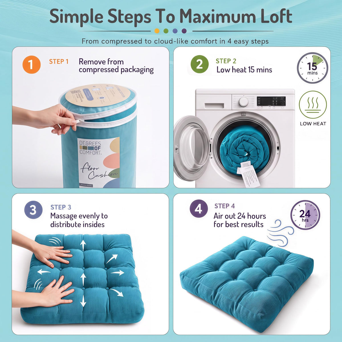 Large Floor Pillow for Adult (1 Pack / Square | Turquoise | 1 Pack)