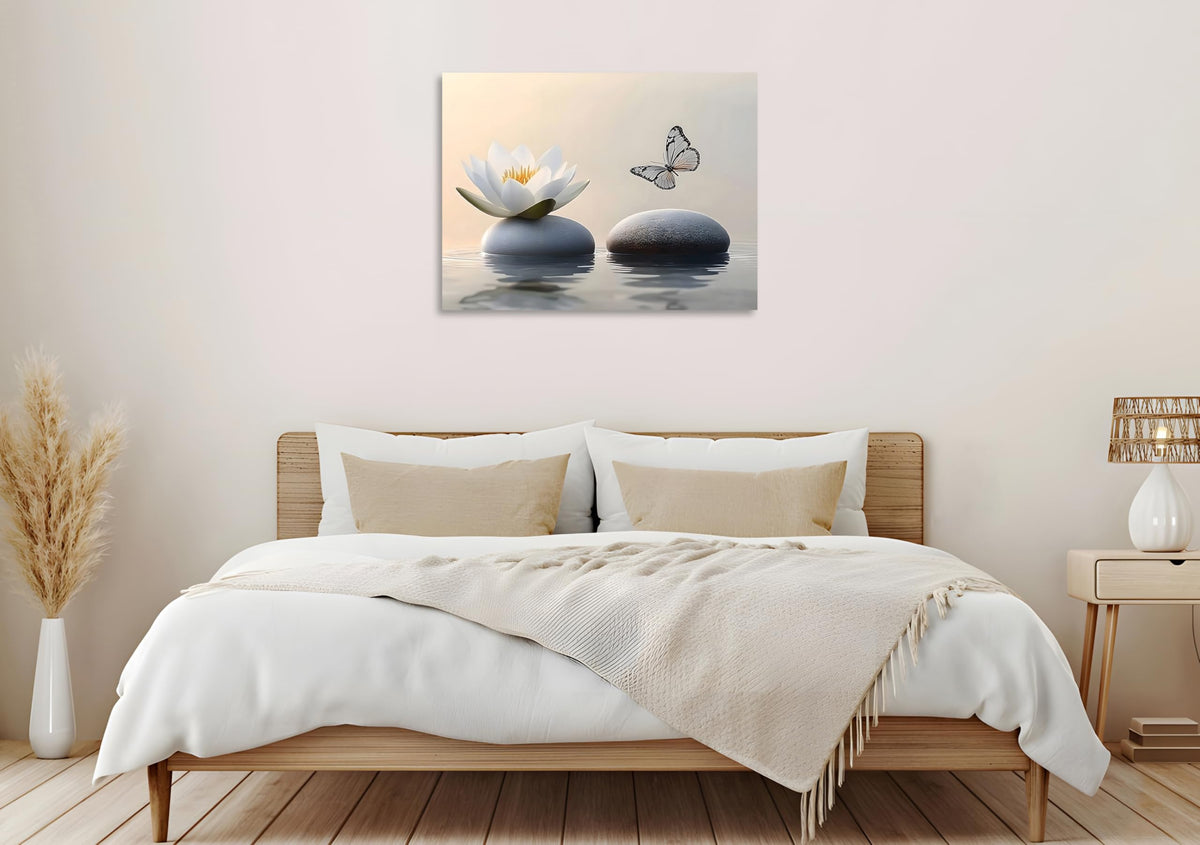 Lotus Canvas Wall Art Butterfly Zen Wall Art Lotus and Butterfly on Lake Pictures Large Zen Prints Lotus Flower Painting for Yoga Spa Spirit Meditation Room Wall Decor Framed 16X20 inch (20"L x 16"W / Zen Lotus 02)