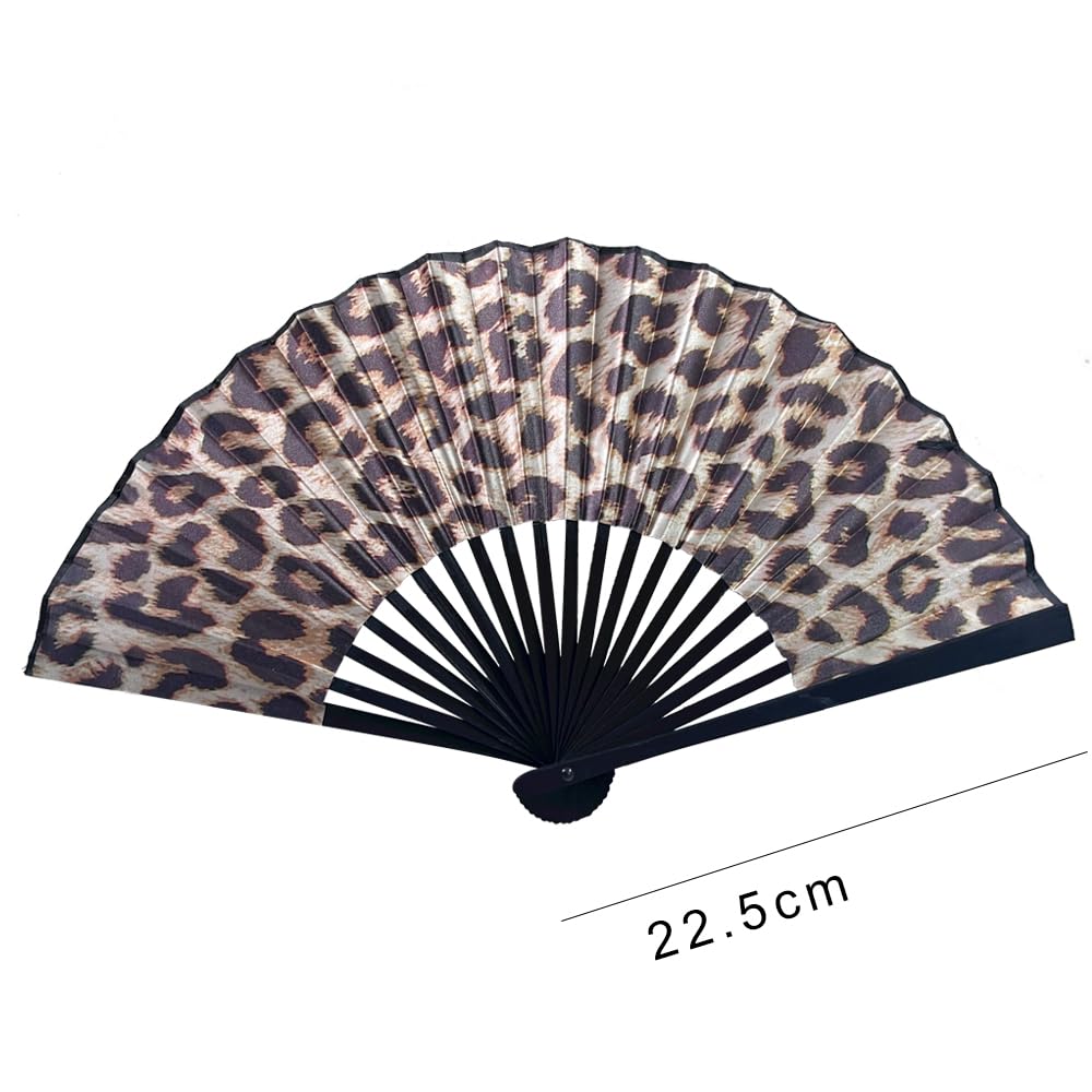 4 pcs Leopard Print Hand Portable Fan Handheld Bamboo Fans Elegant Retro Fan Home Dancing Party Wedding Silk Bamboo (Multicoloured-9)