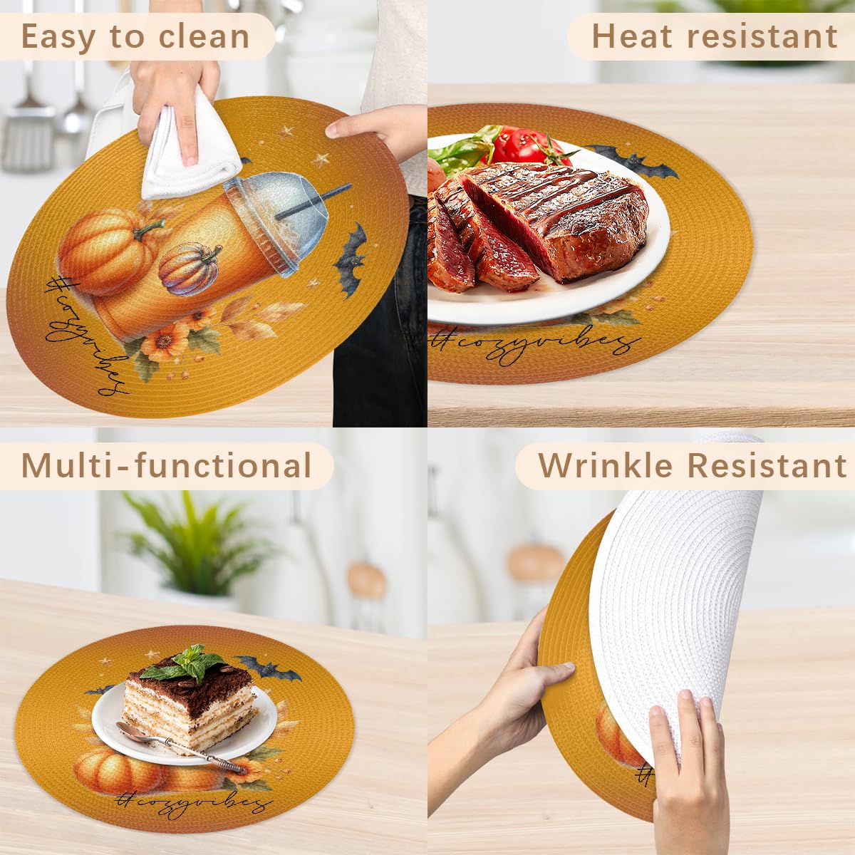 Halloween Woven Placemats Round Placemats Set of 6 for Festival Party (B 010 / 6 pieces)